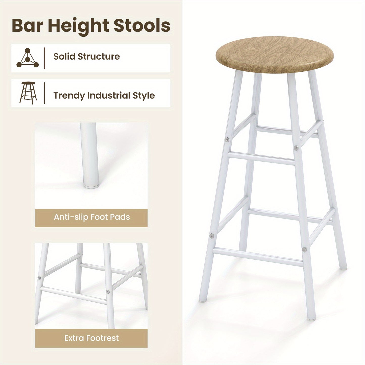 Barkrukkenset – Barkrukken – Barstoel – Keukenkruk – Barstoelset – Industrieel Design – Wijnrek Voor 6 Flessen – Waterbestendig MDF Metalen Frame