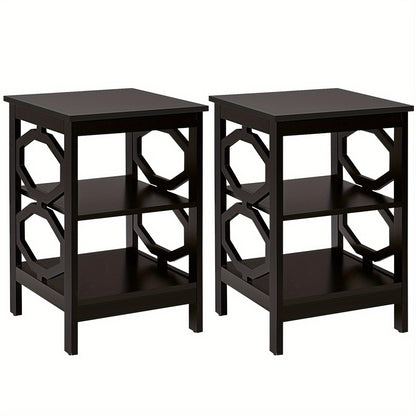 Nachtkastje – Bijzettafel – Opbergkast – Wandkast – Ladekast – Set van 2 – 3 Lagen Open Vakken – MDF Espresso Hout