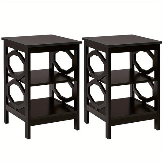 Nachtkastje – Bijzettafel – Opbergkast – Wandkast – Ladekast – Set van 2 – 3 Lagen Open Vakken – MDF Espresso Hout