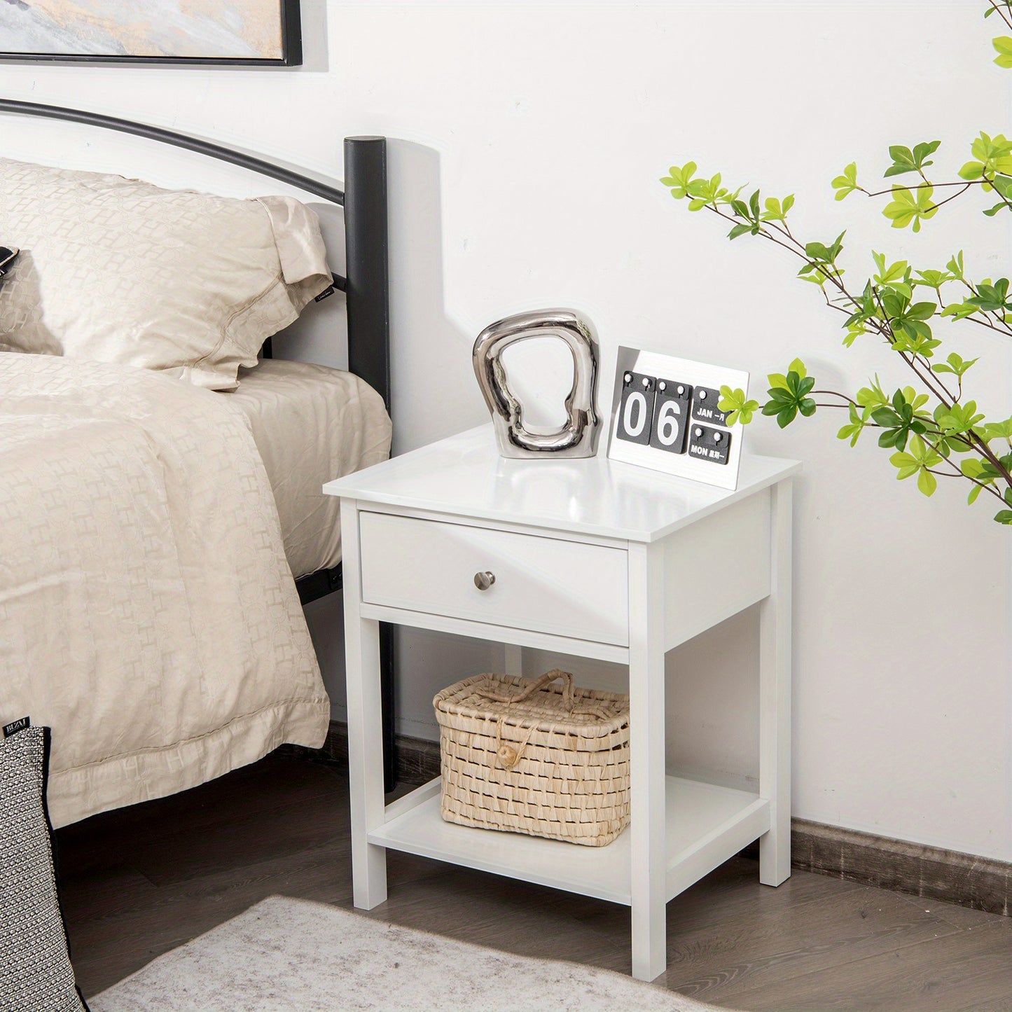 Nachtkastje – Bijzettafel – Ladekastje – Opbergkast – Slaapkamerkast – Wit – MDF Hout – Set van 2 – Compact ontwerp – Ruime laden en plank