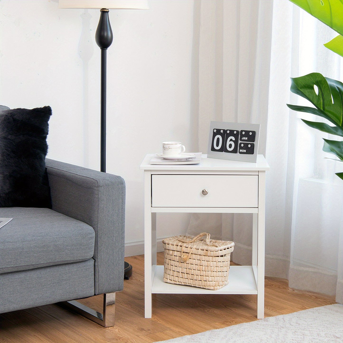 Nachtkastje – Bijzettafel – Ladekastje – Opbergkast – Slaapkamerkast – Wit – MDF Hout – Set van 2 – Compact ontwerp – Ruime laden en plank
