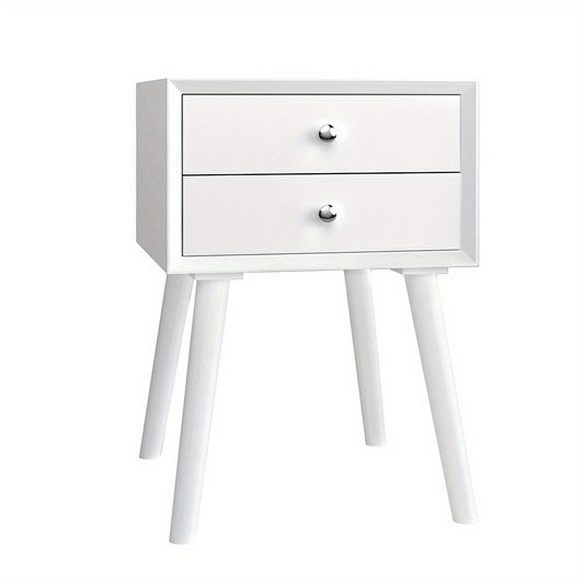 Nachtkastje – Bedside Table – Nachtkast – Opbergkastje – Wit Houten Model – 2 Ruime Lades – Duurzaam MDF Rubberhout – Compact 40x40x59,5 cm