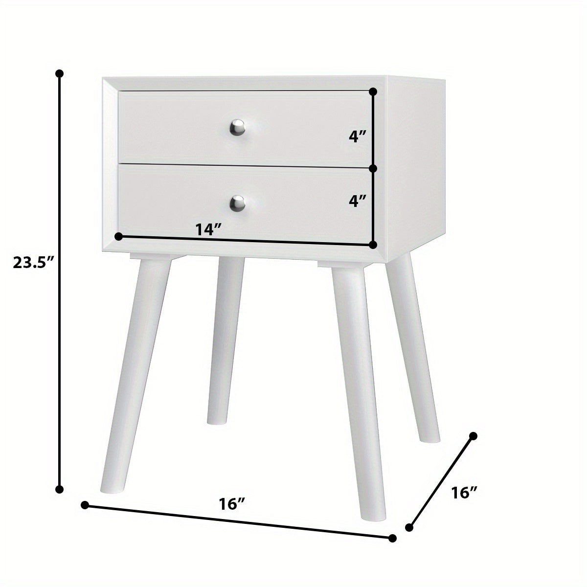 Nachtkastje – Bedside Table – Nachtkast – Opbergkastje – Wit Houten Model – 2 Ruime Lades – Duurzaam MDF Rubberhout – Compact 40x40x59,5 cm