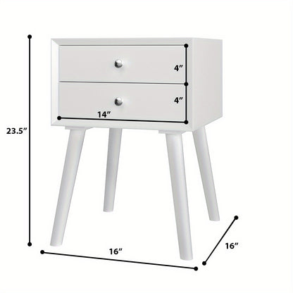 Nachtkastje – Bedside Table – Nachtkast – Opbergkastje – Wit Houten Model – 2 Ruime Lades – Duurzaam MDF Rubberhout – Compact 40x40x59,5 cm