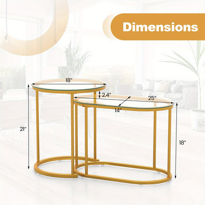 Salontafel – Nesttafel – Bijzettafel – Koffietafel – Sofa Tafel – Gouden Kleuren – Gehard Glas – Stevig Metalen Frame