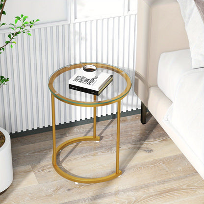 Salontafel – Nesttafel – Bijzettafel – Koffietafel – Sofa Tafel – Gouden Kleuren – Gehard Glas – Stevig Metalen Frame