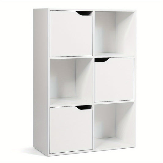 Boekenkast – Boekenrek – Opbergkast – Vakkenkast – Roomdivider – 6 Vakken – Wit – Hout – Stevig – Anti-kantelveilig