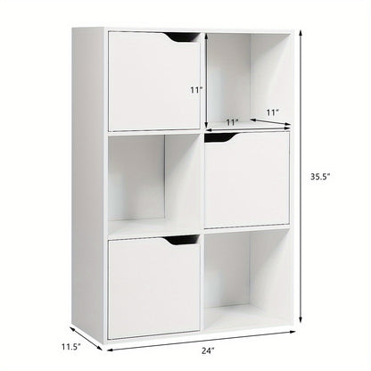 Boekenkast – Boekenrek – Opbergkast – Vakkenkast – Roomdivider – 6 Vakken – Wit – Hout – Stevig – Anti-kantelveilig