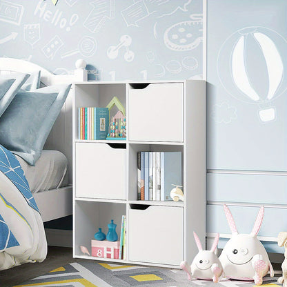 Boekenkast – Boekenrek – Opbergkast – Vakkenkast – Roomdivider – 6 Vakken – Wit – Hout – Stevig – Anti-kantelveilig