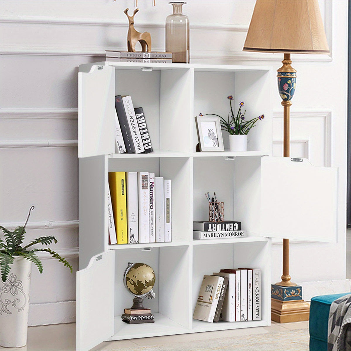 Boekenkast – Boekenrek – Opbergkast – Vakkenkast – Roomdivider – 6 Vakken – Wit – Hout – Stevig – Anti-kantelveilig