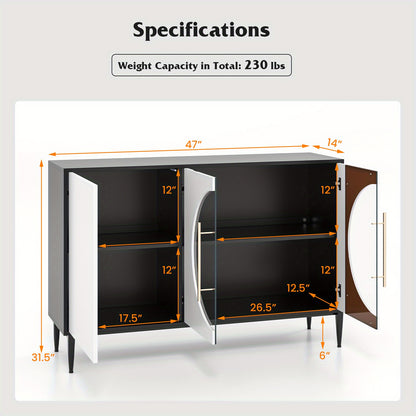 Dressoir – Opbergkast – Buffetkast – Ladekast – TV-meubel – Gehard Glazen Deuren – Verhoogde Metalen Poten