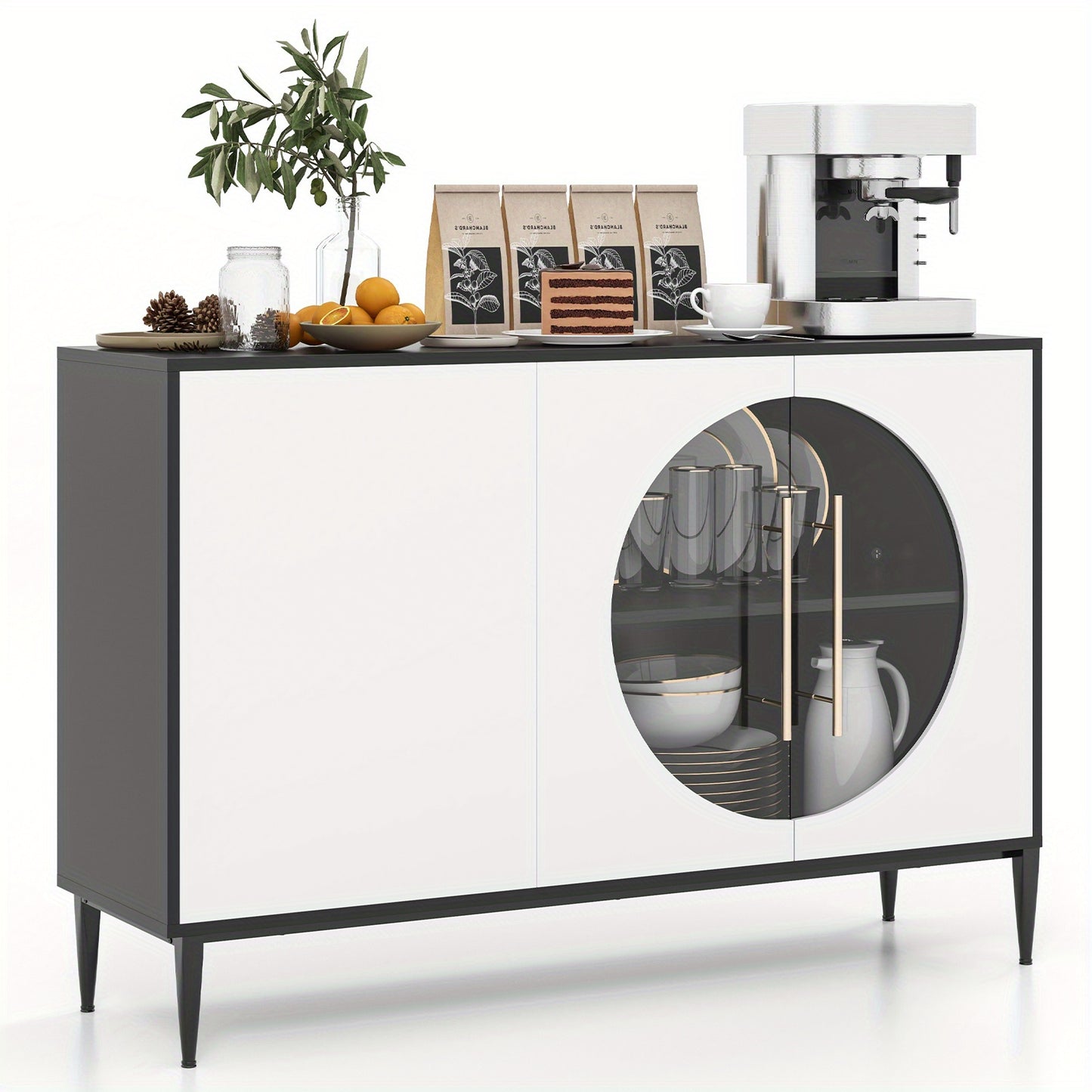 Dressoir – Opbergkast – Buffetkast – Ladekast – TV-meubel – Gehard Glazen Deuren – Verhoogde Metalen Poten