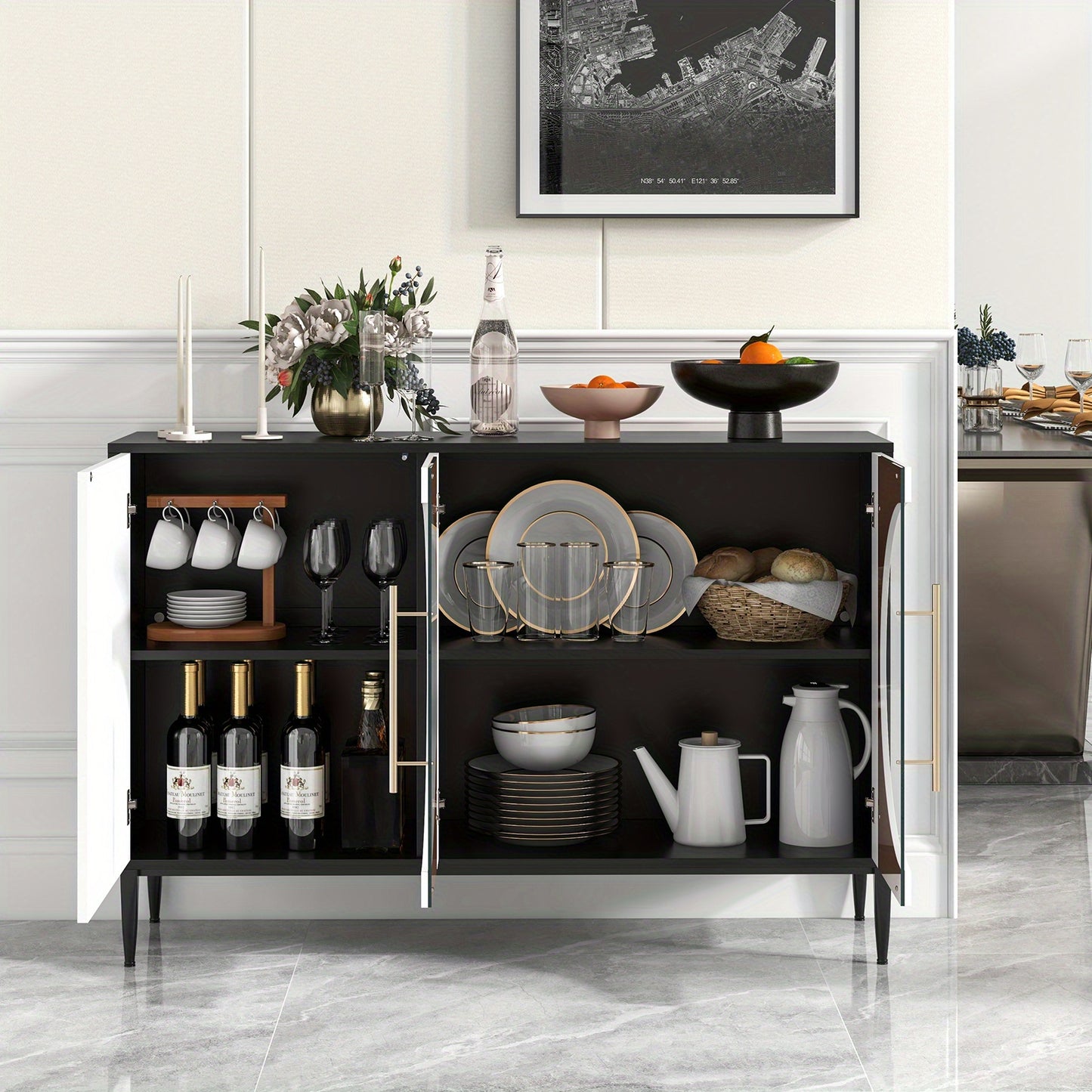 Dressoir – Opbergkast – Buffetkast – Ladekast – TV-meubel – Gehard Glazen Deuren – Verhoogde Metalen Poten