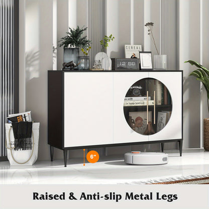 Dressoir – Opbergkast – Buffetkast – Ladekast – TV-meubel – Gehard Glazen Deuren – Verhoogde Metalen Poten