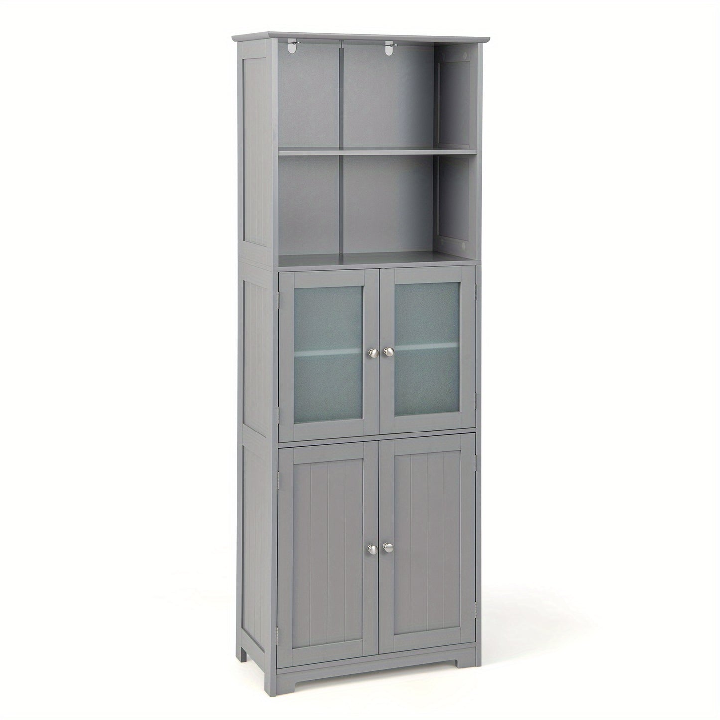 Badkamerkast – Hoge Kast – Opbergkast – Kolomkast – Wastafelonderkast – Grijs MDF – Tempered Glas – Verstelbare Planken – Anti-Kantel Veiligheid