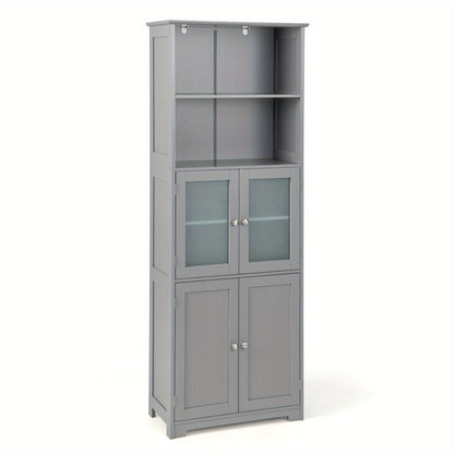 Badkamerkast – Hoge Kast – Opbergkast – Kolomkast – Wastafelonderkast – Grijs MDF – Tempered Glas – Verstelbare Planken – Anti-Kantel Veiligheid