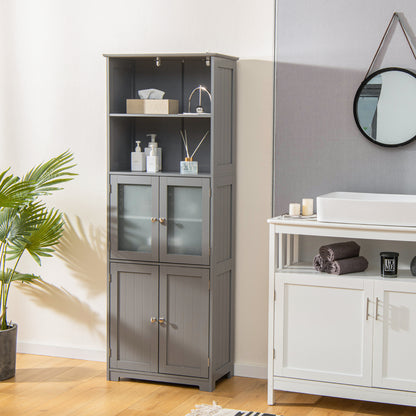 Badkamerkast – Hoge Kast – Opbergkast – Kolomkast – Wastafelonderkast – Grijs MDF – Tempered Glas – Verstelbare Planken – Anti-Kantel Veiligheid