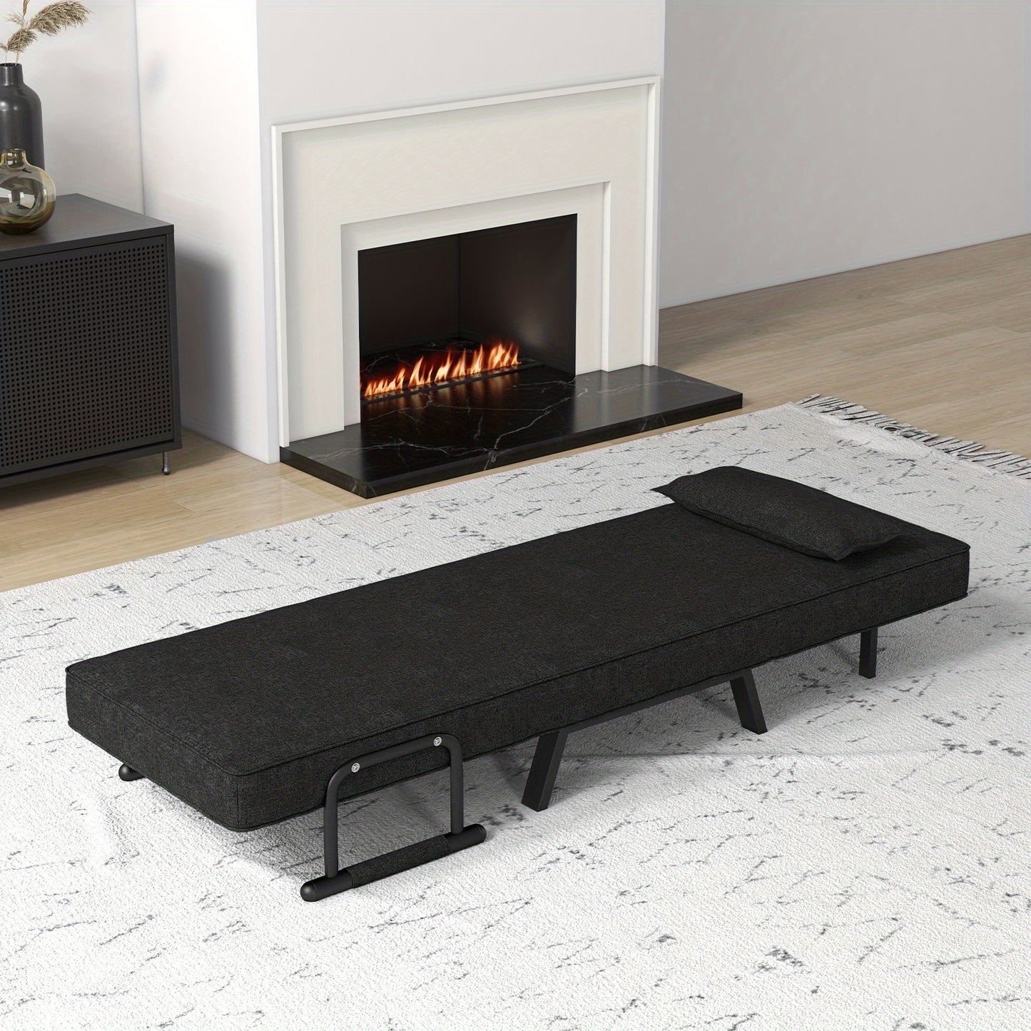 Slaapstoel – Slaapfauteuil – Ligstoel – Bedstoel – Loungestoel – 6 Verstelbare Posities – Zwart Linnenstof Met Comfortabel Kussen