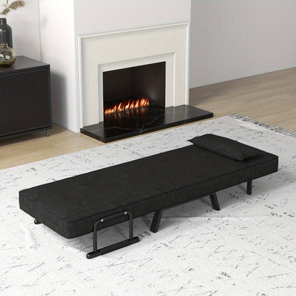 Slaapstoel – Slaapfauteuil – Ligstoel – Bedstoel – Loungestoel – 6 Verstelbare Posities – Zwart Linnenstof Met Comfortabel Kussen