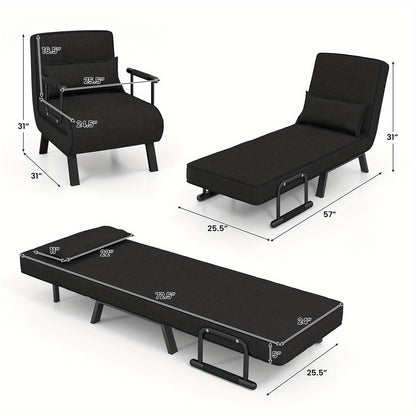 Slaapstoel – Slaapfauteuil – Ligstoel – Bedstoel – Loungestoel – 6 Verstelbare Posities – Zwart Linnenstof Met Comfortabel Kussen