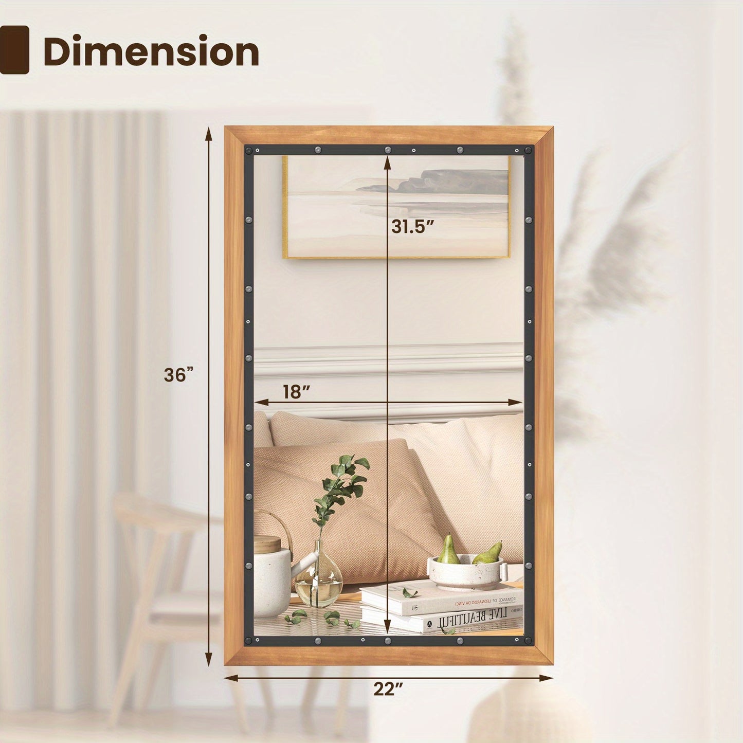 Wandspiegel – Passpiegel – Hangspiegel – Staande Spiegel – Spiegel Met Houten Lijst – 56x91 cm – Massief Dennenhout