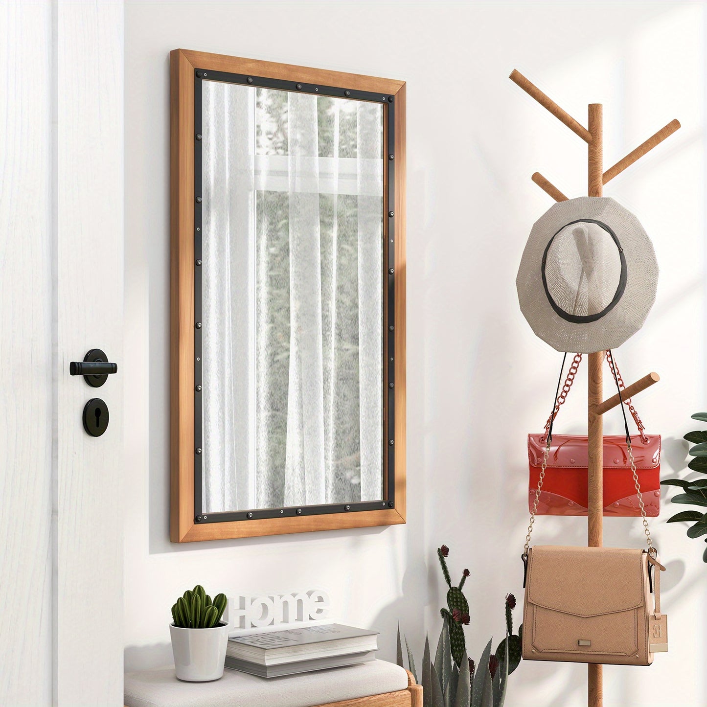 Wandspiegel – Passpiegel – Hangspiegel – Staande Spiegel – Spiegel Met Houten Lijst – 56x91 cm – Massief Dennenhout