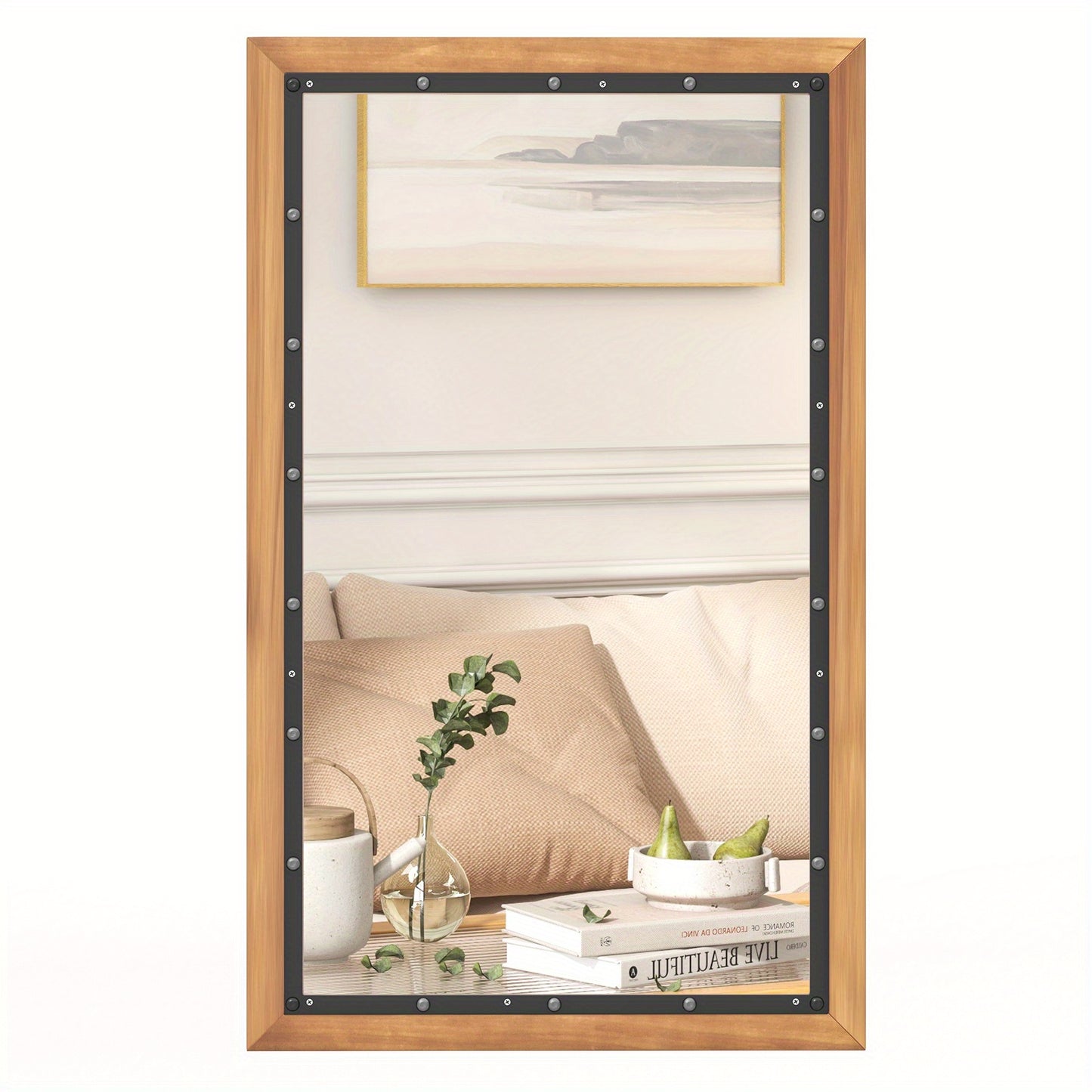 Wandspiegel – Passpiegel – Hangspiegel – Staande Spiegel – Spiegel Met Houten Lijst – 56x91 cm – Massief Dennenhout