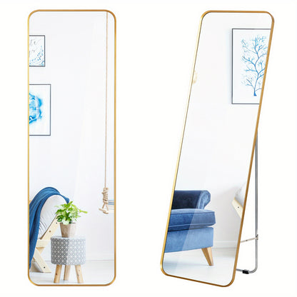 Staande Spiegel – Passpiegel – Wandspiegel – Full Length Spiegel – Volledige Lengte Spiegel – Gouden Stalen Frame – Veiligheidsfolie & Uitschuifbare Standaard