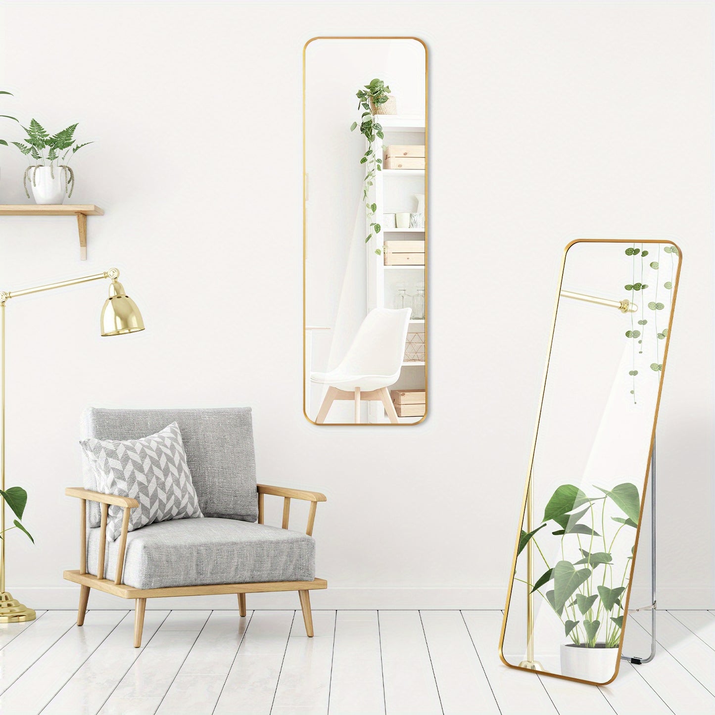 Staande Spiegel – Passpiegel – Wandspiegel – Full Length Spiegel – Volledige Lengte Spiegel – Gouden Stalen Frame – Veiligheidsfolie & Uitschuifbare Standaard