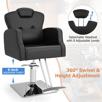 Kappersstoel – Barber Chair – Salonstoel – Hairstyling Stoel – Knipstoel – Hydraulisch Verstelbaar – 360° Draaibaar – Gewichtscapaciteit 150 kg – Zithoogte Verstelbaar 54,5-69,5 cm