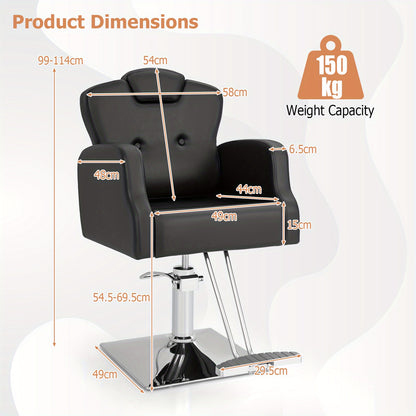 Kappersstoel – Barber Chair – Salonstoel – Hairstyling Stoel – Knipstoel – Hydraulisch Verstelbaar – 360° Draaibaar – Gewichtscapaciteit 150 kg – Zithoogte Verstelbaar 54,5-69,5 cm