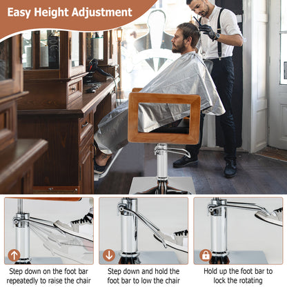Barberstoel – Kappersstoel – Hairstylingstoel – Salonstoel – Beautystoel – 360° Draaibaar – Verstelbare Hoogte 50-65 cm – Houten Armleuningen – Stabiele Metalen Basis