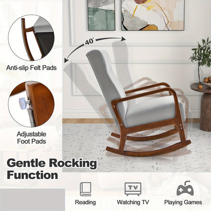 Schommelstoel – Relaxstoel – Fauteuil – Voedingsstoel – Lounge Stoel – Met Bijpassende Ottoman – Robuust Rubberwood Frame – Hoogwaardig Katoen-Linnen Bekleed