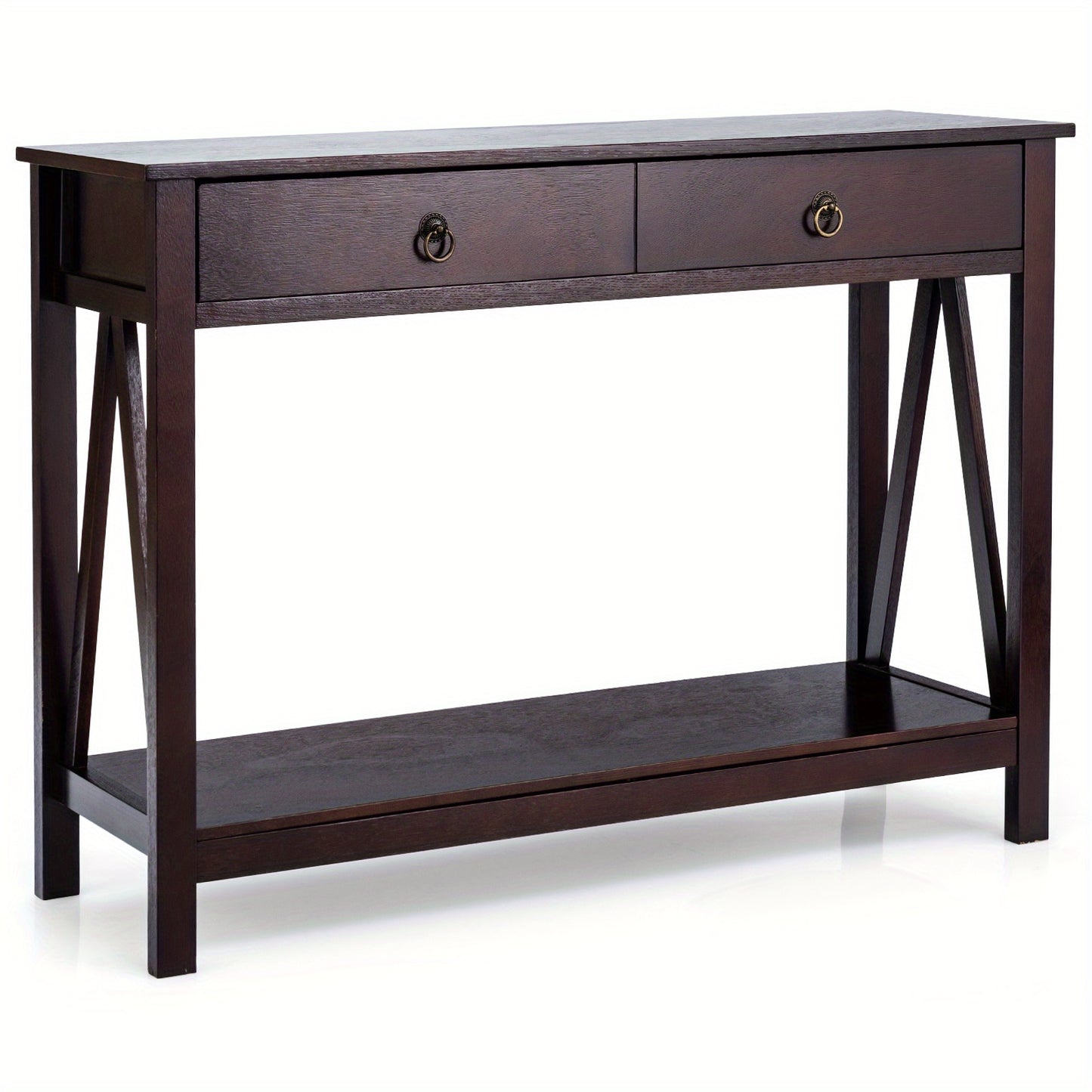 Sidetable – Console Tafel – Bijzettafel – Accenttafel – Sofa Tafel – Espresso Kleur – Massief Hout & MDF – Grote Lade & Onderplank