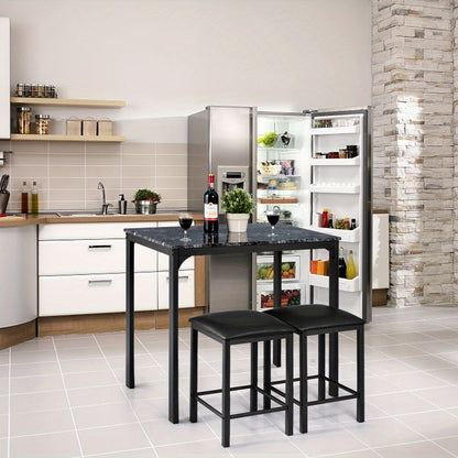 Eettafelset – Barkrukset – Barset – Hoge Tafel Met Krukken – Zwart Met Marmerlook – Compact En Ruimtebesparend – Comfortabele Schuimkussens