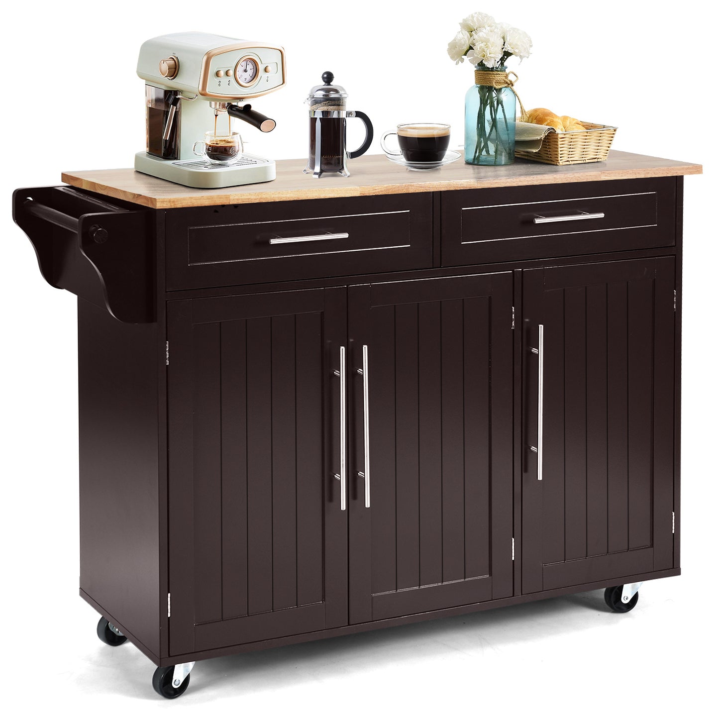 Keukentrolley – Serveerwagen – Keukenwagen – Keukenkastje – Werkbladwagen – Op Wielen – MDF Hout – Ruime Opberglades – Compact Ontwerp – Warm Bruin