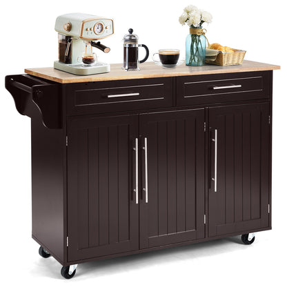 Keukentrolley – Serveerwagen – Keukenwagen – Keukenkastje – Werkbladwagen – Op Wielen – MDF Hout – Ruime Opberglades – Compact Ontwerp – Warm Bruin