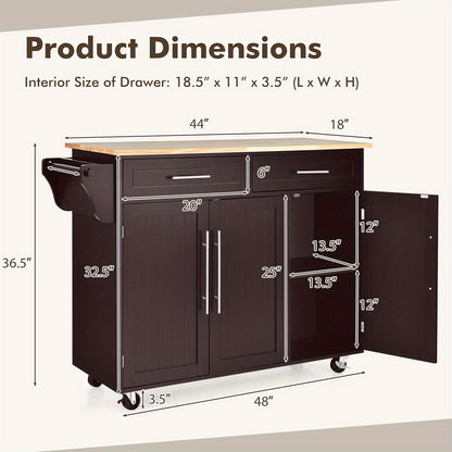 Keukentrolley – Serveerwagen – Keukenwagen – Keukenkastje – Werkbladwagen – Op Wielen – MDF Hout – Ruime Opberglades – Compact Ontwerp – Warm Bruin