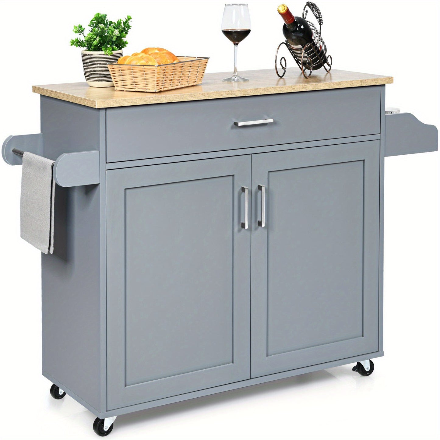 Keukentrolley – Keukenwagen – Serveerwagen – Roltafel – Opbergwagen – Grijs – Verstelbare Plank – 116x40 cm Werkblad