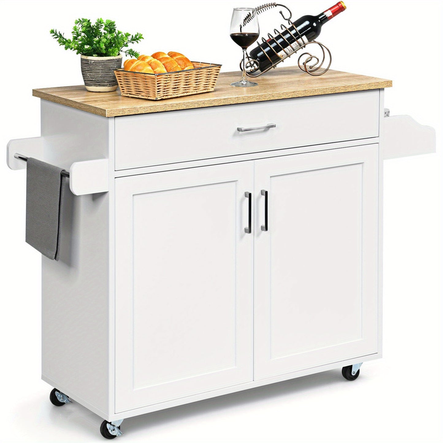Keukentrolley – Serveerwagen – Opbergtrolley – Werktafel – Keukenwagen – Met Laden En Verstelbare Plank – Wit MDF – 116x40x85 cm – 4 Wieltjes Met Rem