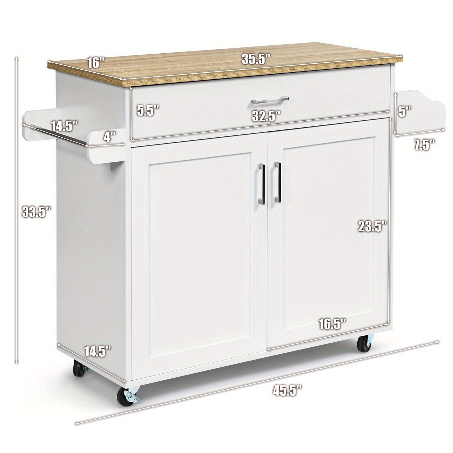 Keukentrolley – Serveerwagen – Opbergtrolley – Werktafel – Keukenwagen – Met Laden En Verstelbare Plank – Wit MDF – 116x40x85 cm – 4 Wieltjes Met Rem