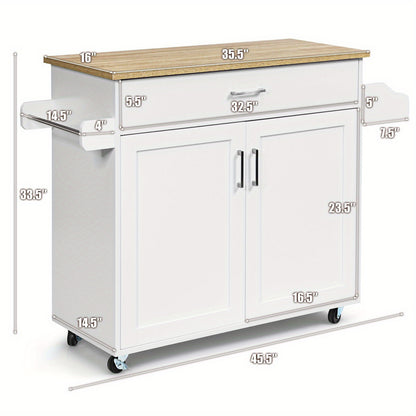 Keukentrolley – Serveerwagen – Opbergtrolley – Werktafel – Keukenwagen – Met Laden En Verstelbare Plank – Wit MDF – 116x40x85 cm – 4 Wieltjes Met Rem