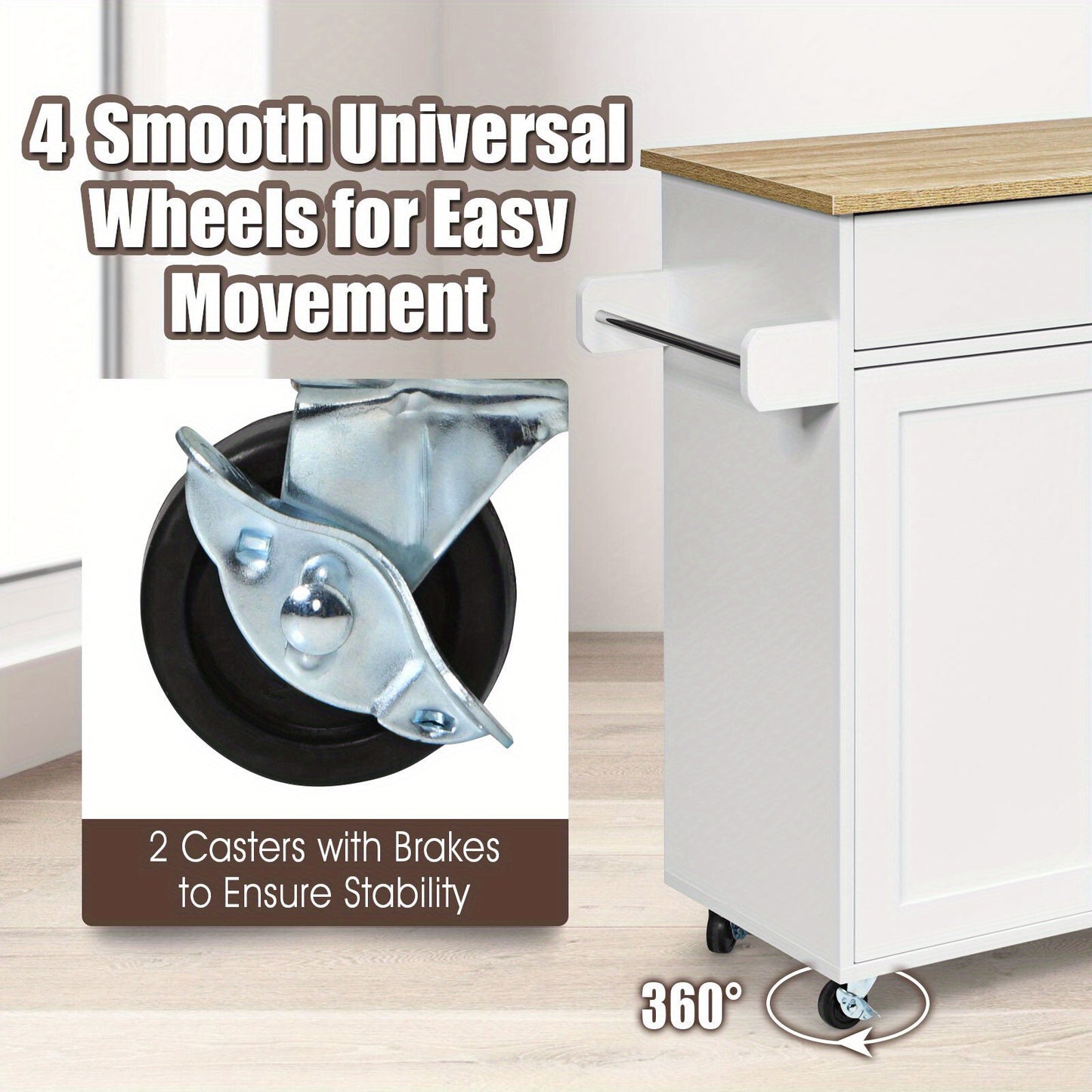 Keukentrolley – Serveerwagen – Opbergtrolley – Werktafel – Keukenwagen – Met Laden En Verstelbare Plank – Wit MDF – 116x40x85 cm – 4 Wieltjes Met Rem