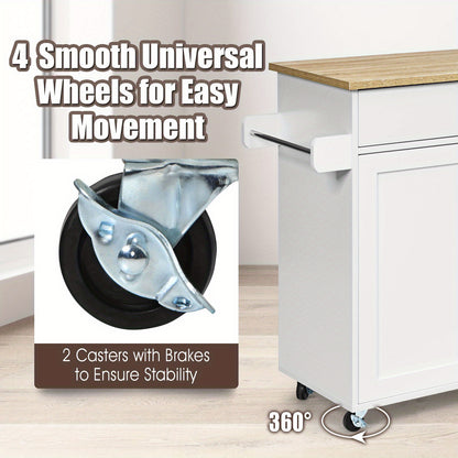 Keukentrolley – Serveerwagen – Opbergtrolley – Werktafel – Keukenwagen – Met Laden En Verstelbare Plank – Wit MDF – 116x40x85 cm – 4 Wieltjes Met Rem