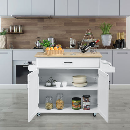 Keukentrolley – Serveerwagen – Opbergtrolley – Werktafel – Keukenwagen – Met Laden En Verstelbare Plank – Wit MDF – 116x40x85 cm – 4 Wieltjes Met Rem