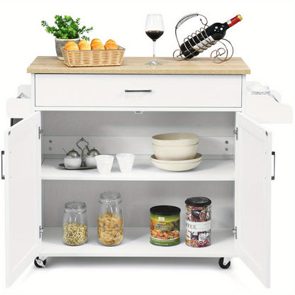 Keukentrolley – Serveerwagen – Opbergtrolley – Werktafel – Keukenwagen – Met Laden En Verstelbare Plank – Wit MDF – 116x40x85 cm – 4 Wieltjes Met Rem