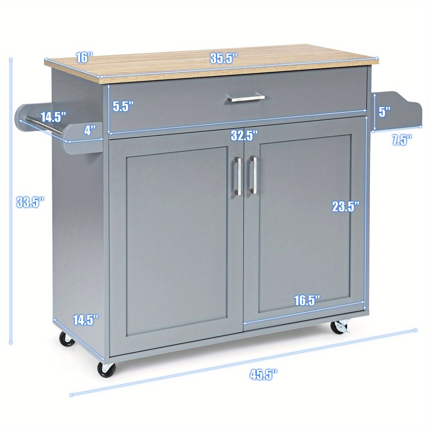 Keukentrolley – Keukenwagen – Serveerwagen – Roltafel – Opbergwagen – Grijs – Verstelbare Plank – 116x40 cm Werkblad