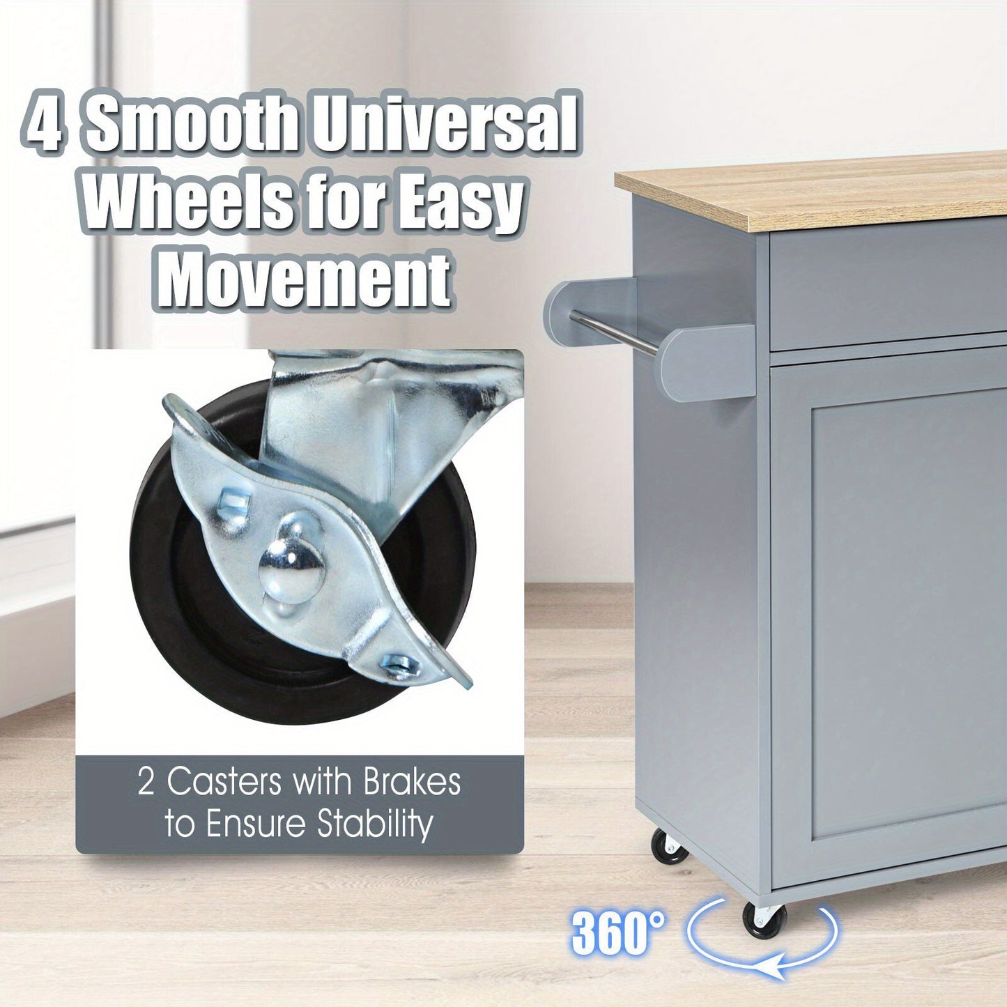 Keukentrolley – Keukenwagen – Serveerwagen – Roltafel – Opbergwagen – Grijs – Verstelbare Plank – 116x40 cm Werkblad