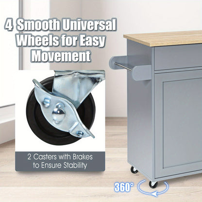 Keukentrolley – Keukenwagen – Serveerwagen – Roltafel – Opbergwagen – Grijs – Verstelbare Plank – 116x40 cm Werkblad