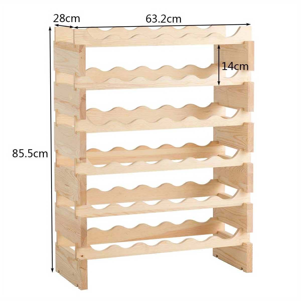 Wijnrek – Flessenrek – Wijnstandaard – Flessenhouder – Wijnkast – Houten wijnrek – 36 Flessen – 6 Laags – Stapelbaar – Stevig Dennenhout – 63x25x85 cm